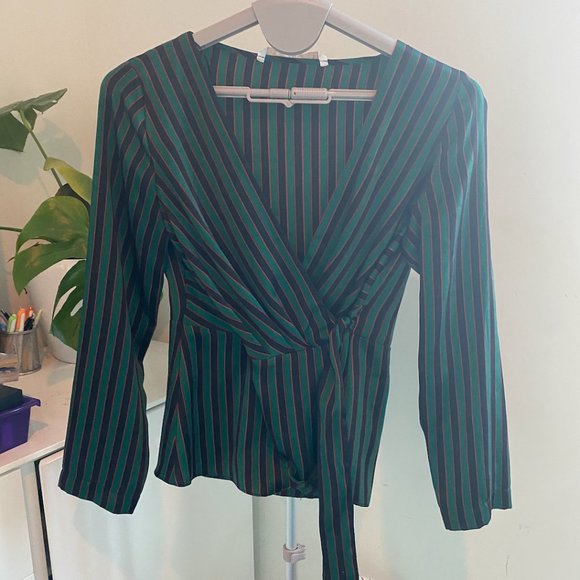 Zara Satin Striped Wrap Blouse - Picture 2 of 3